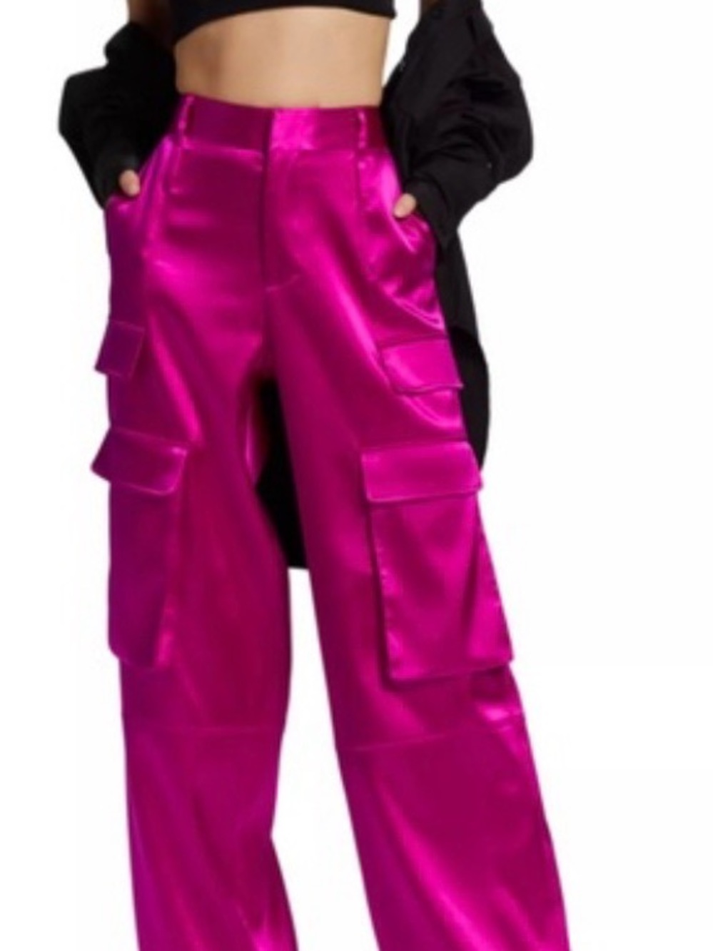 Frame Denim Satin Cargo Pants - Fuchsia